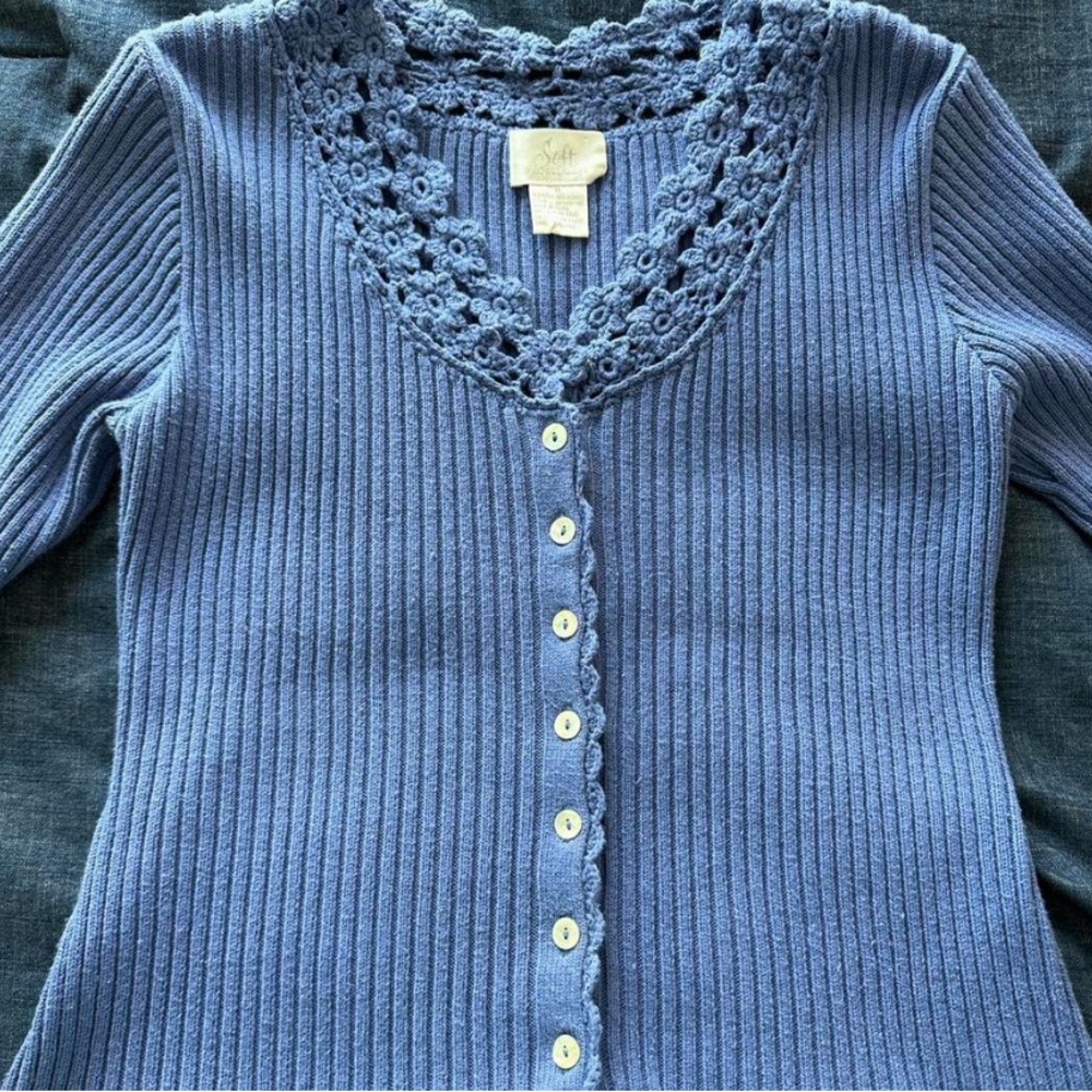 Medium Soft Surroundings blue/purple button up long sleeve.